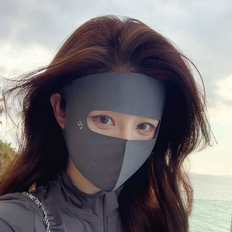 Summer Ice Silk Sunscreen Mask Full Face UV Protection Thin Breathable Forehead Cover Anti-UV Sun Shield Breathable Face Mask