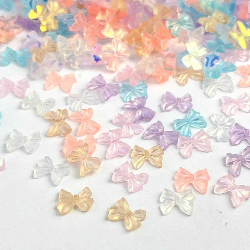 50pcs 3D Aurora Clear Resin Bow Nail Art Charms Cute Butterfly Glitter Nails Decoration Supplies Jewelry Accessories DIY 4