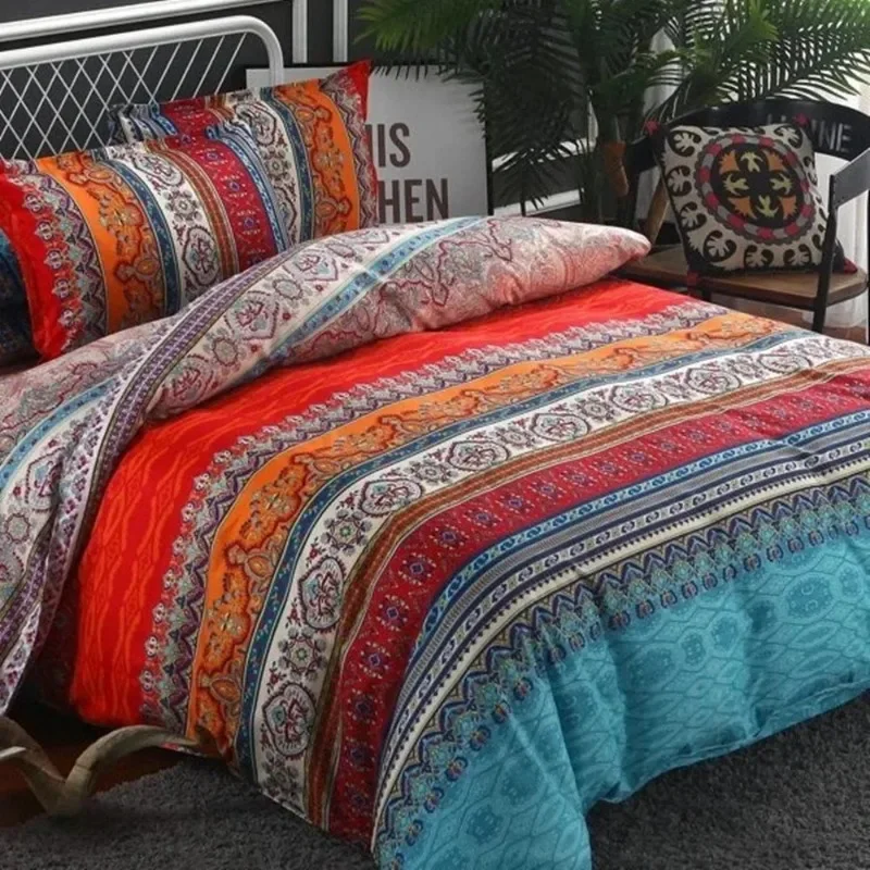 

3PCS/Set Boho Pattern Duvet Cover Set Soft Microfiber Duvet Cover with Zipper Closure & Corner Ties