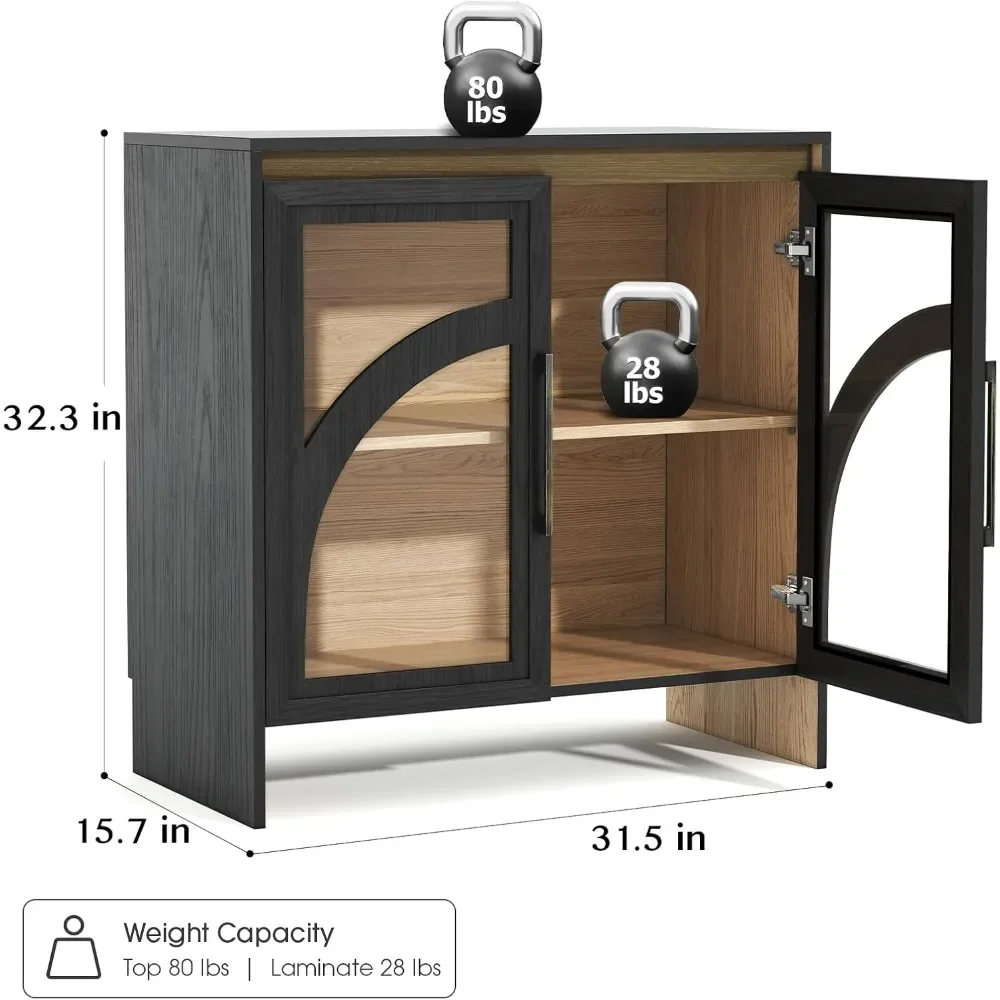 2PCS Sideboards with, Glass Door, Adjustable Shelf, Modern Accent Cabinet, Modern Accent Storage Cabinet, Arched Sideboards 2
