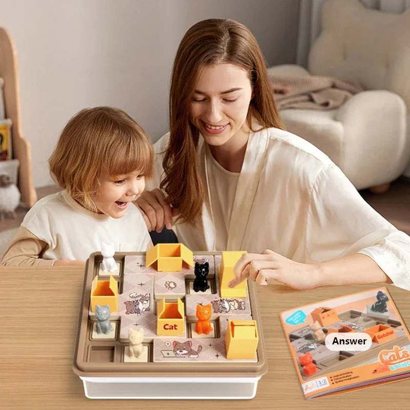 Montessori Kids Education Learning Toy Cat Express Box Board Game Puzzle Logic Game IQ Training Spatial Planning Animal Theme 2