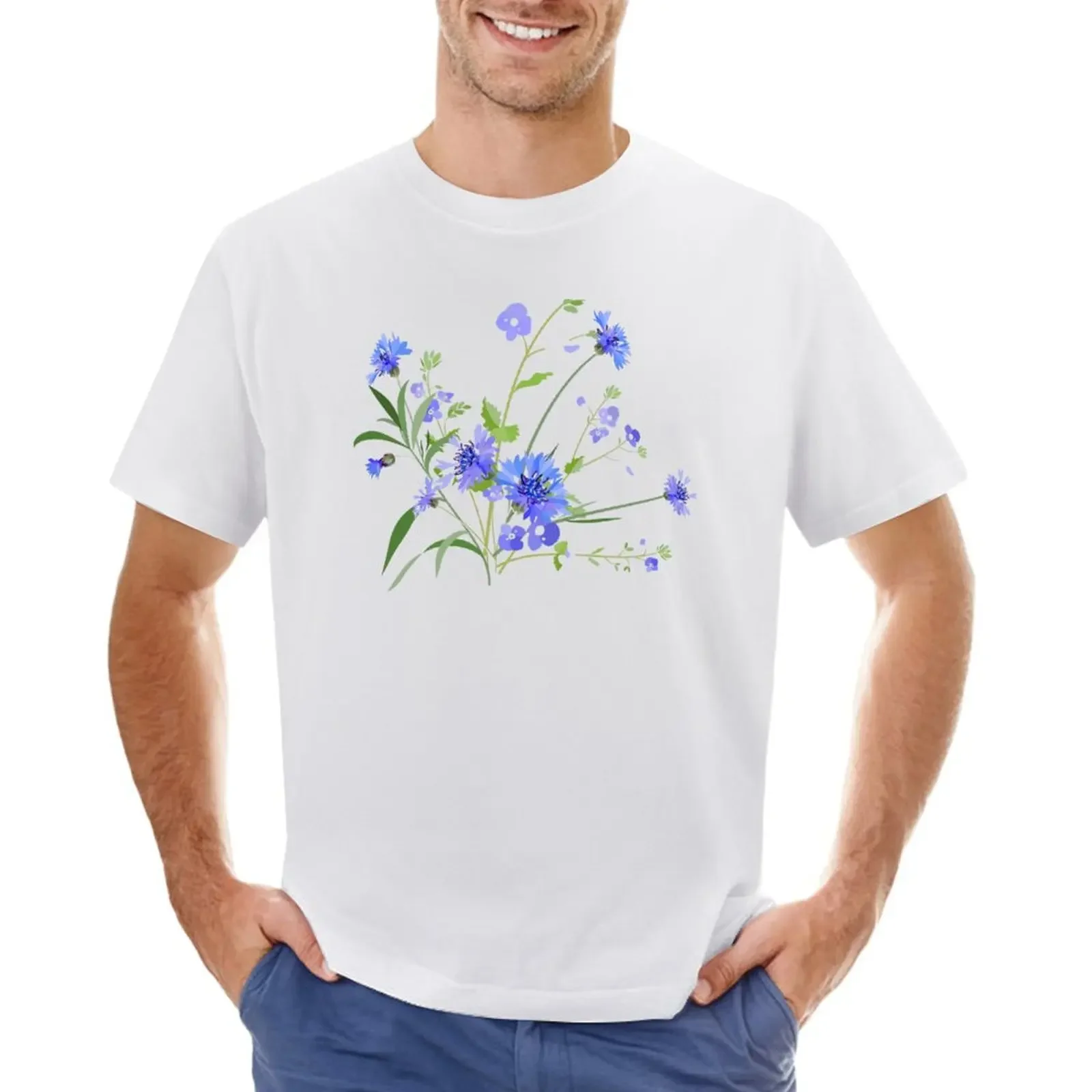 

Blue Cornflowers T-shirt cute tops kawaii clothes men workout shirt