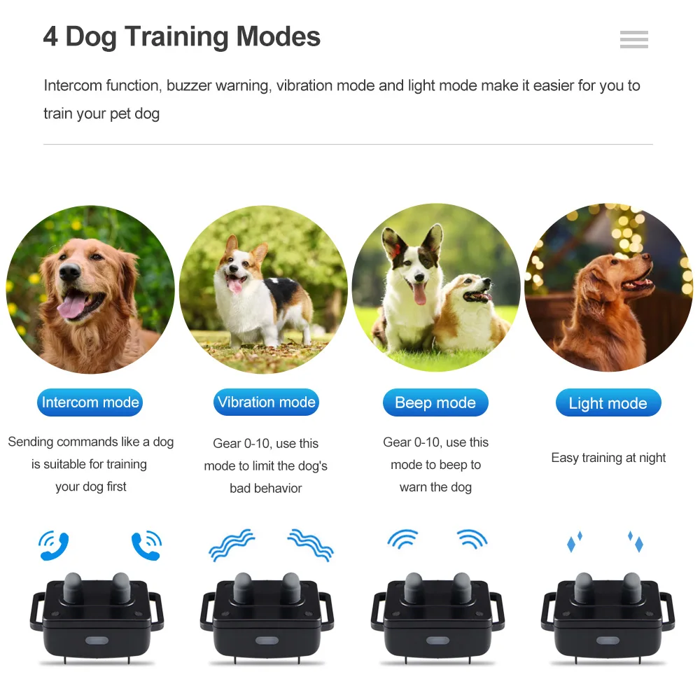 Pet Dog Training Collar 1500m Electric Dog Training Collar Voice Walkie-Talkie Pet Remote Control Waterproof Rechargeable For All Sizes Vibration Sound