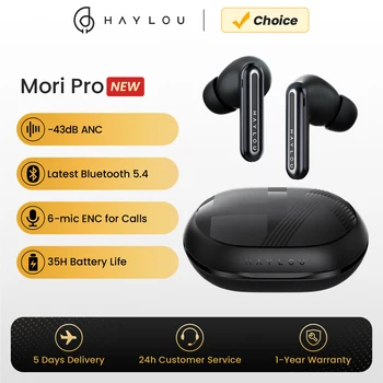 HAYLOU Mori Pro Auricolari Bluetooth 5.4 -43dB ANC Auricolari con cancellazione attiva del rumore 6 microfoni Cuffie wireless Durata della batteria 35 ore 1