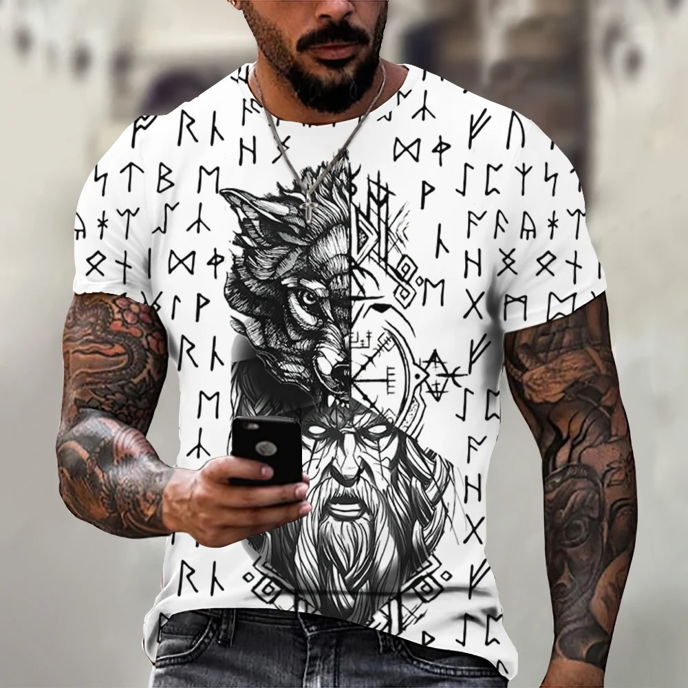 

Viking Print 3d T-shirt Men's Summer Short Sleeve Pullover Vintage Graphic Clothing Street Top 6xl O-neck Loose Fit T-shirt