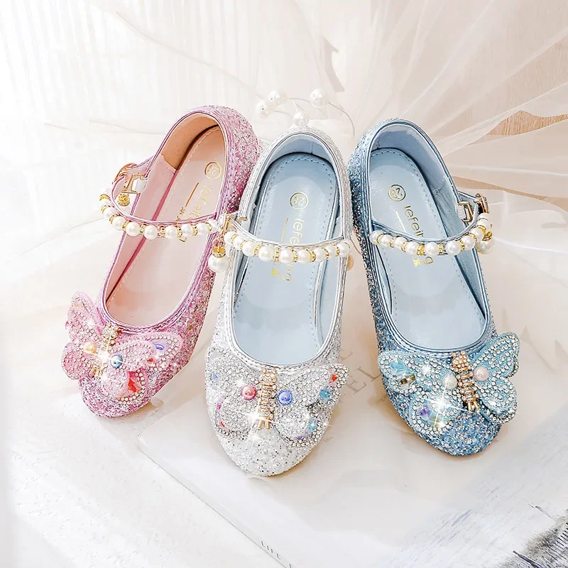Girls Glitter High Heel Leather Shoes for Kids