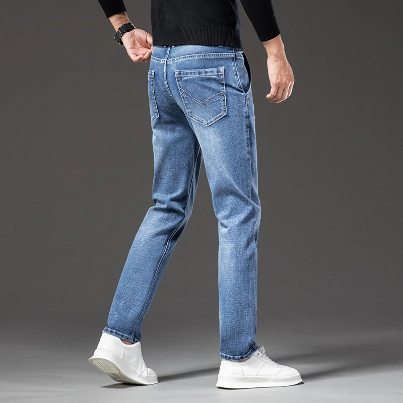 2022 Autumn New Men's Retro Blue Regular Fit Jeans Anti-theft Pocket Design Denim Stretch Straight-leg Pants Male Brand Trousers 4