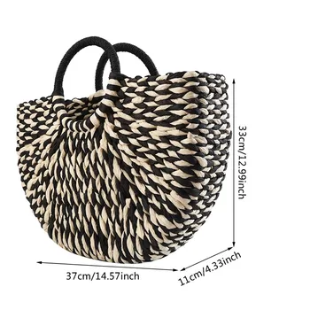 Frauen Handtasche Rattan Korb weide Stroh gewebte halbrunde Tasche große Kapazität weibliche lässige Reisetasche Mode Bolsos Mimbres Paja — изображение 4