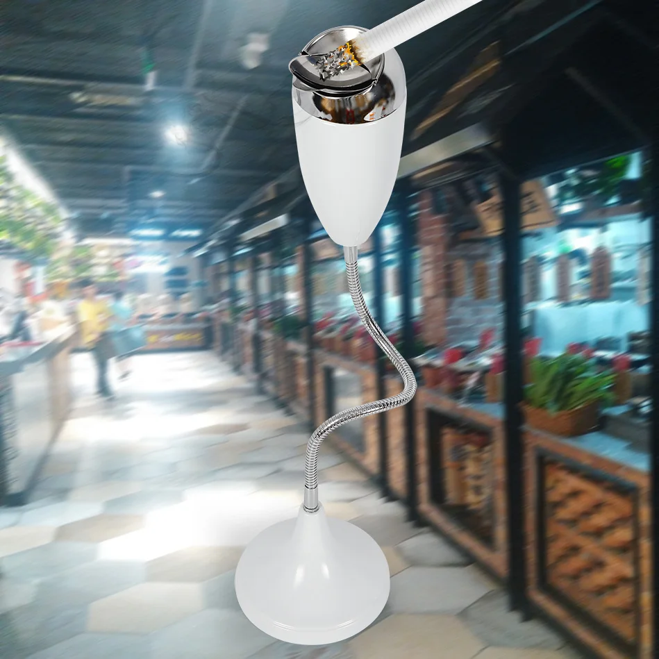 

Floor Standing Ashtray Modern Outdoor Indoor Ashtray Adjustable Height 75cm Smart Flexible with Lid White
