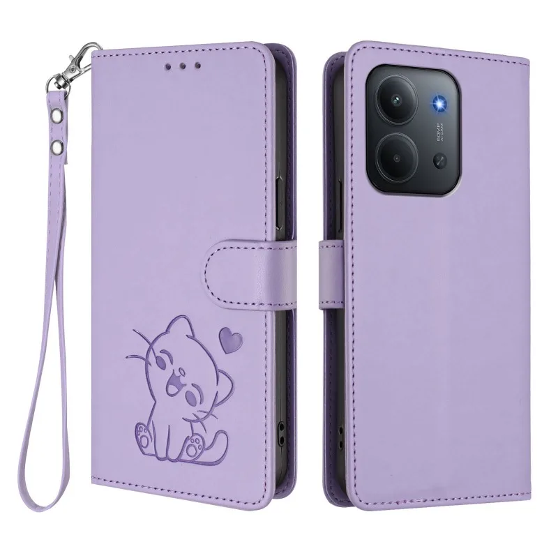 Classic Embossed Leather Flip Wallet Phone Case with Card Slot - Poco C85
