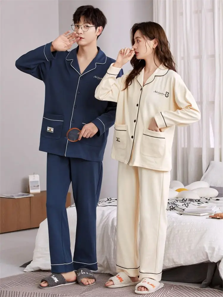 Couple Pajamas Set Couple Matching Clothing Home Warm Sleepwear Winter Men  Pijama Woman Knit Two Piece Christmas Family Satin