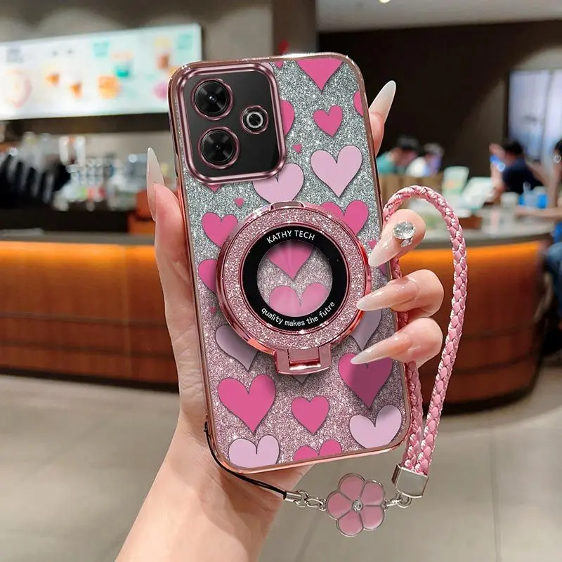 Cute Loving Heart Phone Case with Lanyard and Stand - 3 Piece Set