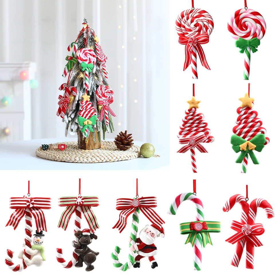 16 Décorations De Noël En Bois Sucettes Et Cannes à Sucre - Ornements Suspendus Rouge Et Vert Pour Arbre, Couronne, Maison