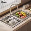 Household Stainless Steel Sink Drain Rack, Telescopic, Non-Slip, Dish Drying Rack, Kitchen, Bathroom, Countertop Organizer Rack 1