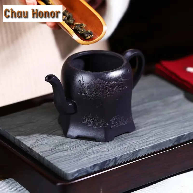 290ml Yixing Raw Ore Stone Yellow Mud Purple Clay Teapot Handmade Household Kung Fu Tea Set Tea Ceremony Drinkware Accessories