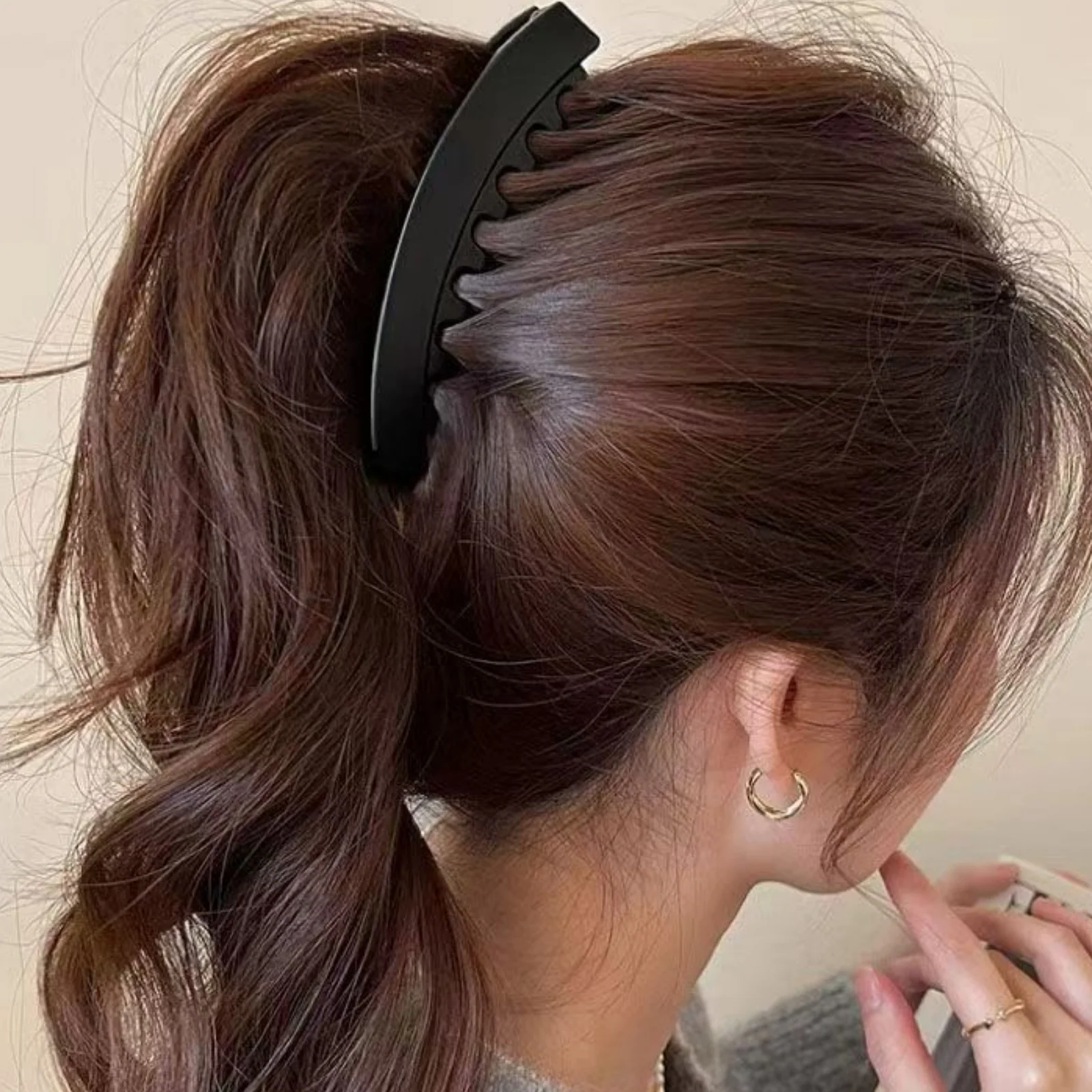 Hair Claw Clips Curved Mult-ooth, Tortoise Black For Thick Hair, Non-Slip Strong Hold Vintage Elegant Hair Accessories For Women