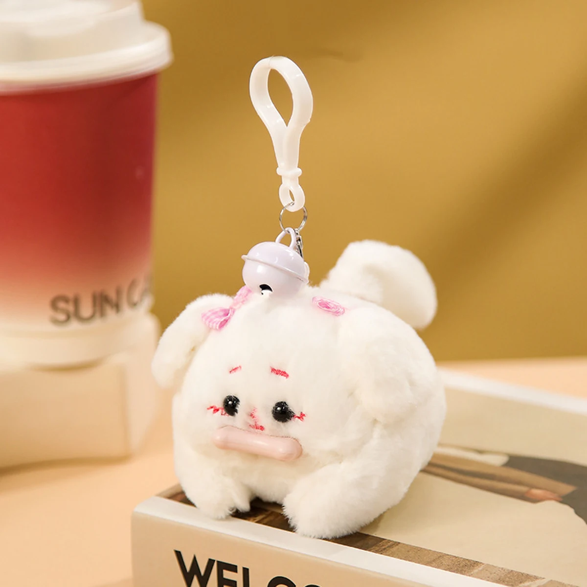thumbnail image 1 of 1 pieza de peluche con forma de panda, gato, perro, cuerda para tirar de la cola, colgante con llavero, cascabel, juguete de peluche con cola que se mueve, regalo para bolsa de decoración para el hoga, 1 of 5