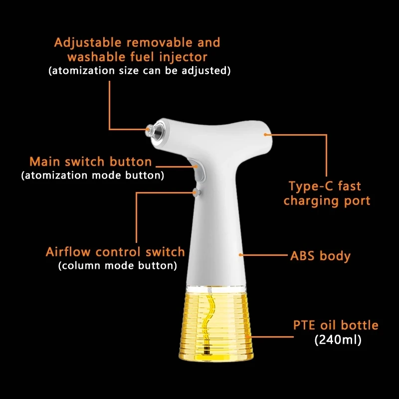 New Electric Oil Spray Bottle Dispenser USB Charging Two Spray Models Soy Sauce Jar Vinegar Storage for Kitchen Cookin