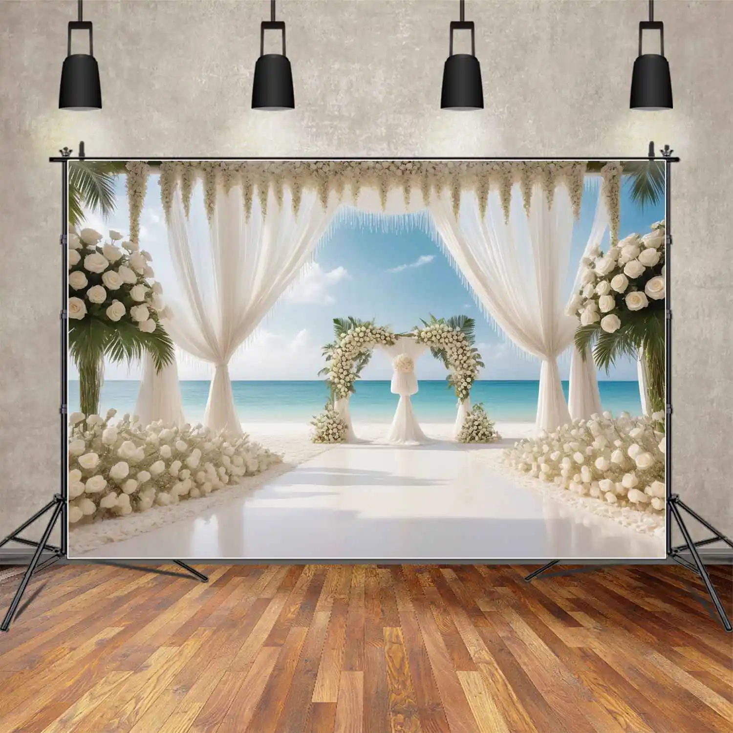 

MOON.QG пляж Арка Свадебная церемония фон для фотографий тропических искусств индивидуальный морской фотозон баннер