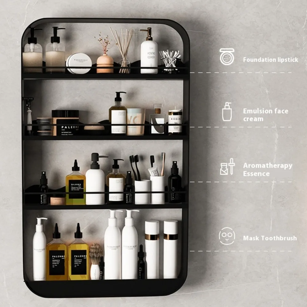 Wall Mounted Multilayer Storage Cabinet Bathroom Toiletries Cosmetics Storage Rack Large Capacity Kitchen Seasoning Storage Rack