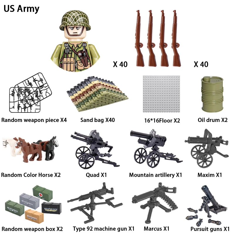 40 Pcs/Lot WW2 military characters WWII soldiers army building blocks assembling bricks national army weapons toys for children 5