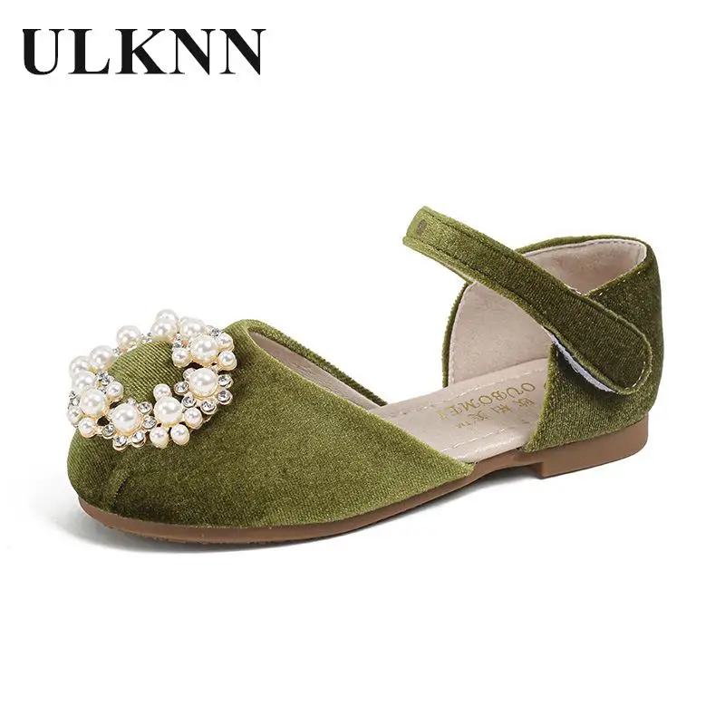 Mary Jane Shoes Kid's Beading Flats Kid's Buckle Ballet Flat Low With Female Children's Shoes Princess Shoes Green Sandals