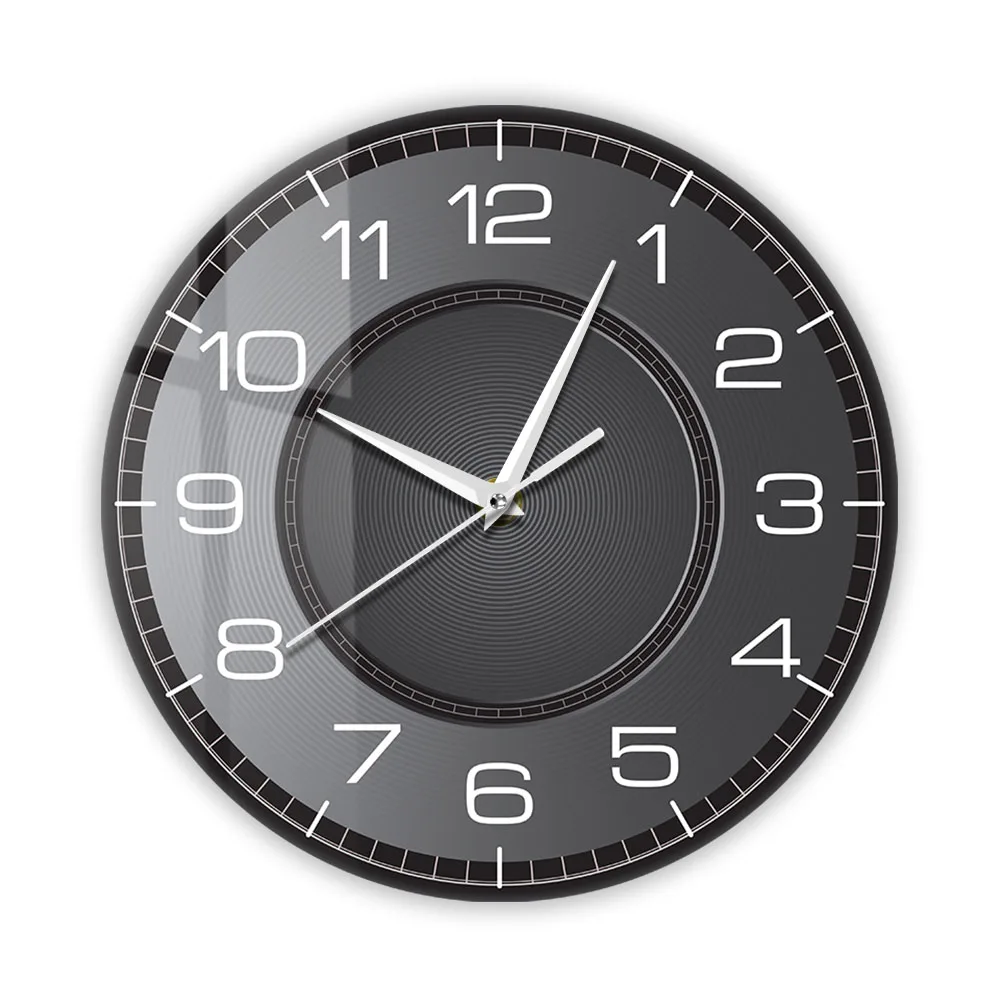 Round Printed Silent Black Aluminum Frame Wall Clock