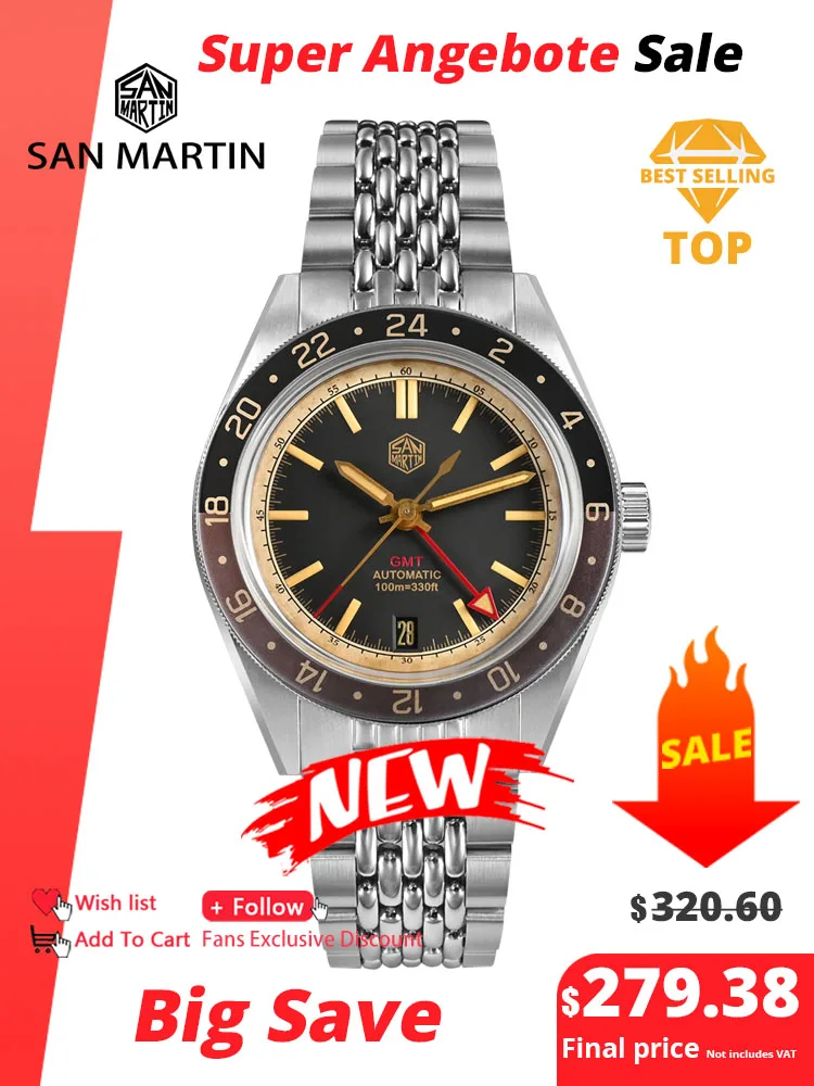 サンマーティン-メンズレトロメカニカル自動巻き時計,サファイア