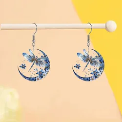 Van Gogh Starry Sky Acrylic Earrings with Moon and Black Cat Design - Unique Ladies' Accessory (Orange)