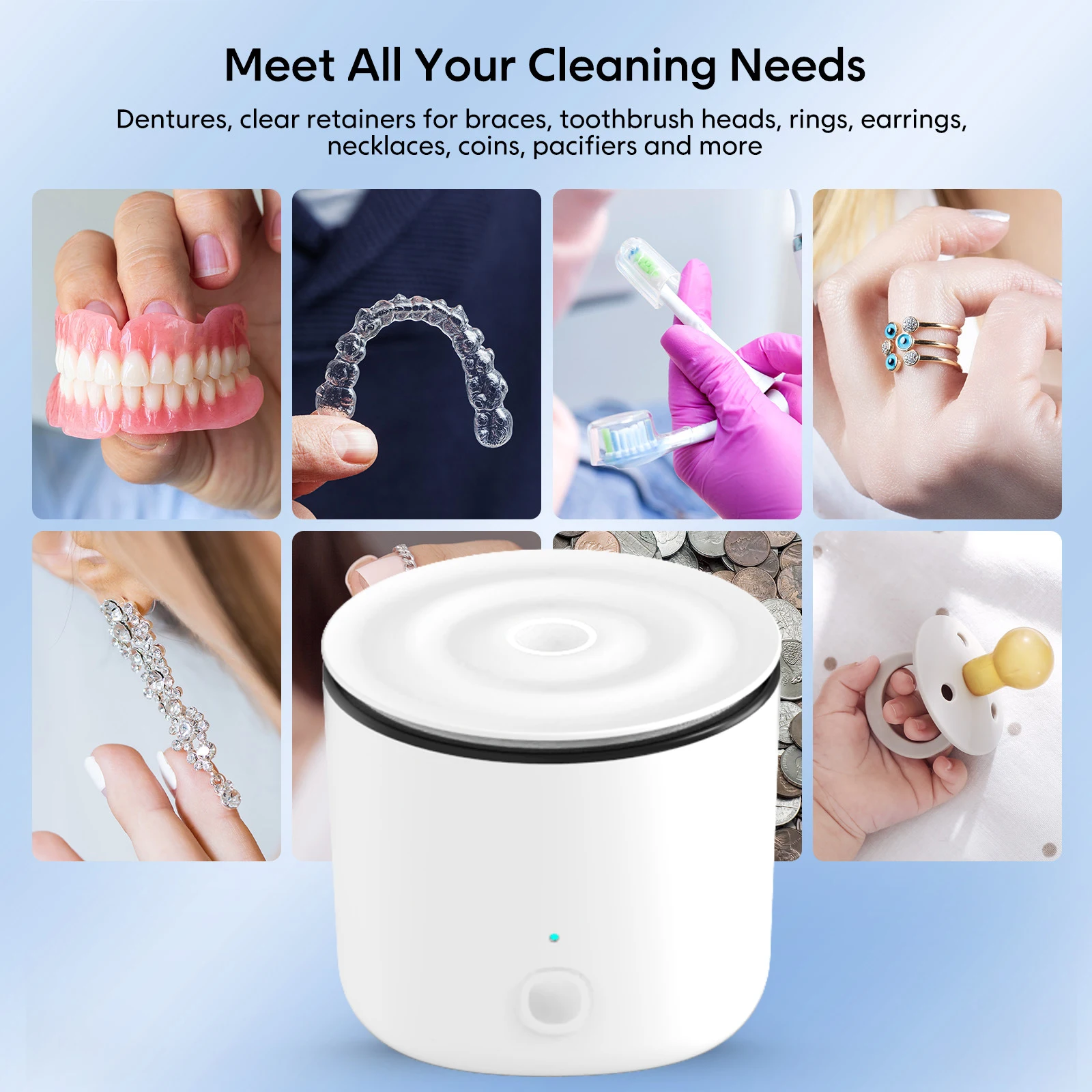 Personal Mini Portable Jewelry Denture Ultrasonic UV Cleaner Machine 4