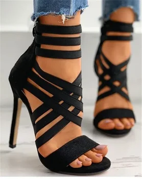 صنادل نسائية بكعب عالٍ مثيرة بشريط مطاطي متقاطع 7