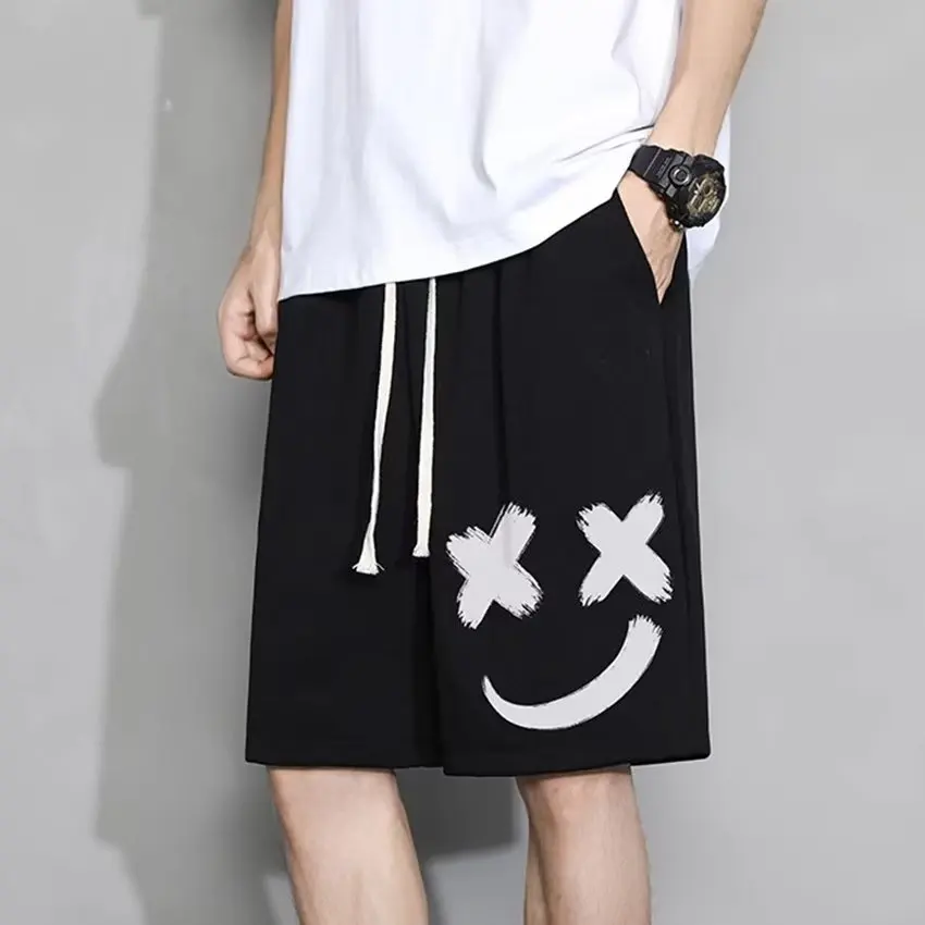 Oversized Shorts Men Graffiti Smiling Face Cartoon Printed  Shorts Summer Sports Five-point Sport Basketball Short Pants 3