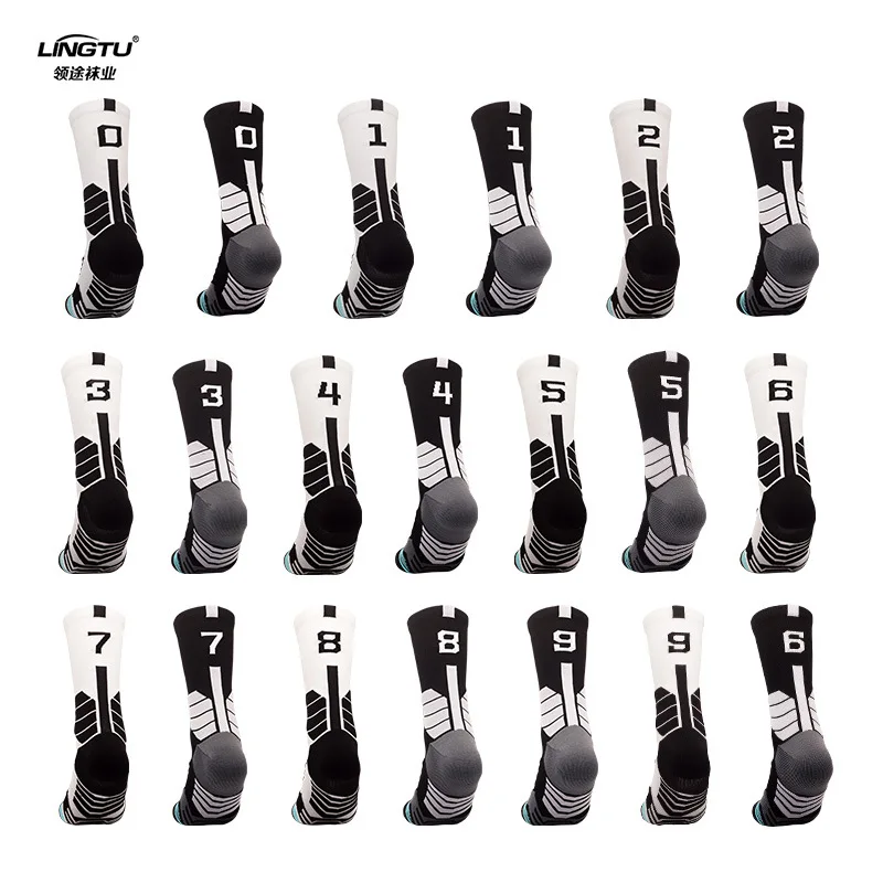 Digital basketball socks men's thickened towel bottom professional sports socks, women's elite mid-cut high-top socks