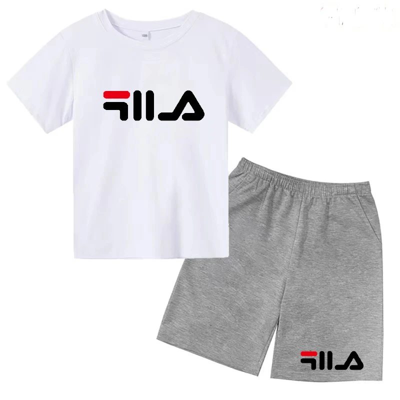 Kids Summer Causal Letter Print Soft Round Neck T-shirts+Pants 2pcs Sporty Suits 2-13 Years Boys Girls Outfits Children Clothes
