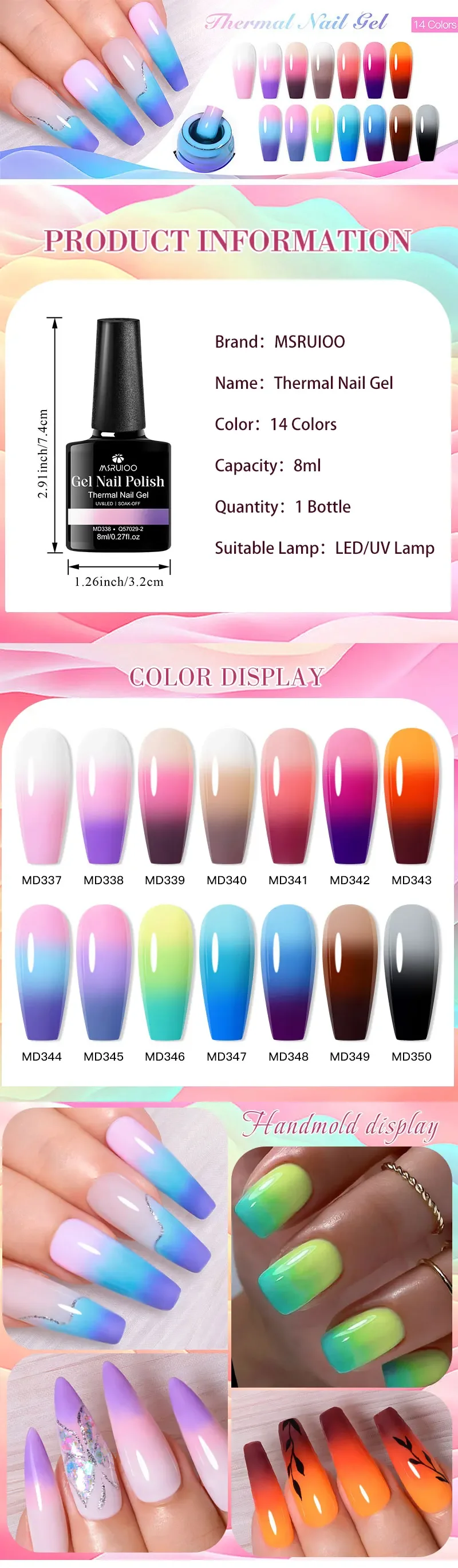 8 ml Thermo-Gel-Nagellack, 3 Schichten, Temperatur, Farbwechsel, semi-permanent, Soak Off UV/LED Nail Art Gel-Lack für Maniküre – Detail 1