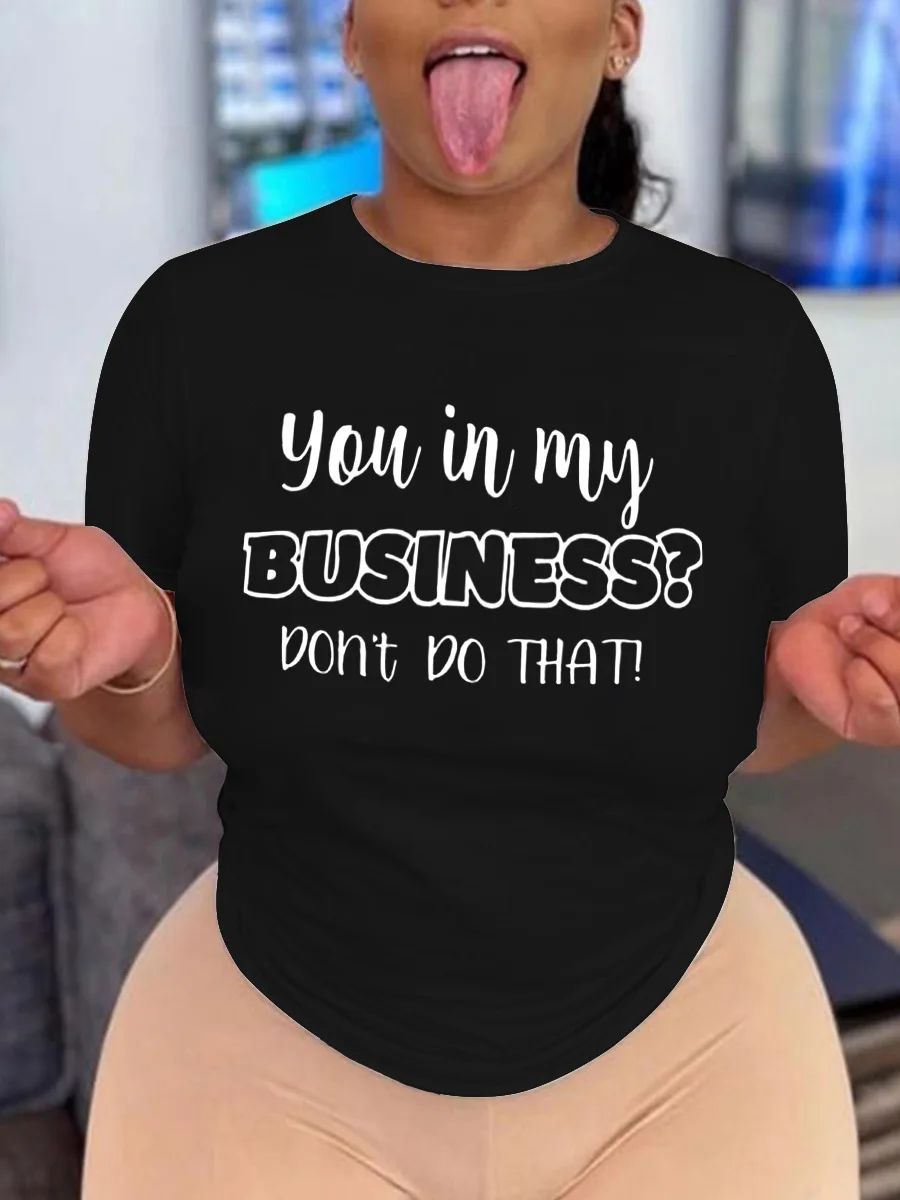 

LW Plus Size Casual T-shirt Round Neck Letter Print T-shirt summer Short Sleeve Round Neck Medium Stretch T-shirt for women
