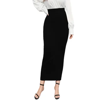 Solid Color Women's Regular Fit Midi Skirt 2025 Elastic Waist Casual Office Slimming Elegant Skirt 1
