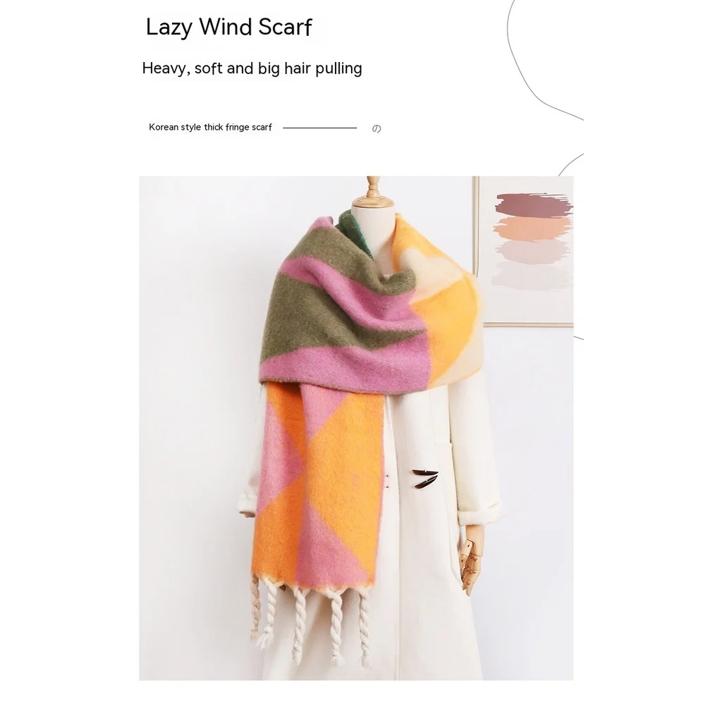 New Geometric Triangle Scarf Women in Winter with 100 Pairs of Tune, Green Hippocampus Hair Shawl for Women's Street_voghion.com