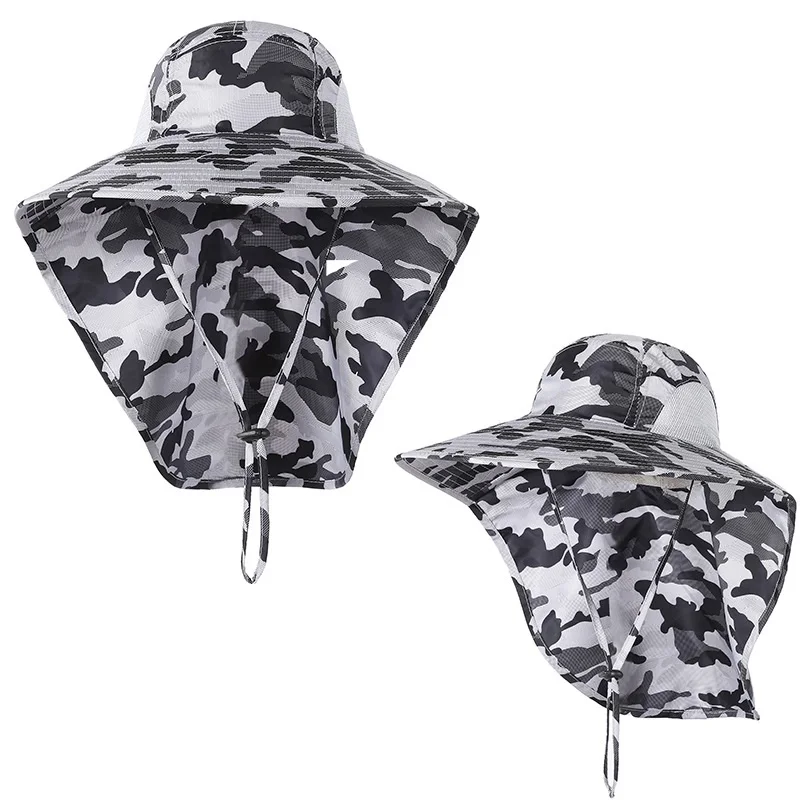

Male Camouflage Fisherman Caps Summer UV Neck Protection Sun Hat For Women Men Outdoor Breathable Quick Drying Bucket Hat