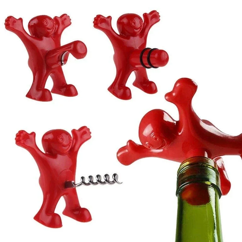 Wine Opener 1/3pcs Creative Little Red Man Funny Wine Beer Bottle Opener Set Reusable Novelty Wine Stopper Household Tools Bar Accessories bottle opener wine opener