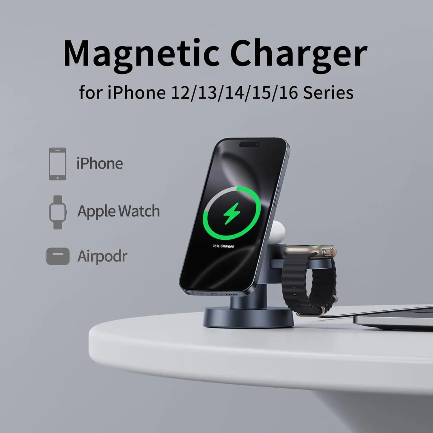 4 in 1 Magnetic Wireless Charger Fast Charging Adjustable Night Light for iPhone 16 15 14 13 12 Pro Max Apple Watch AirPods Pro