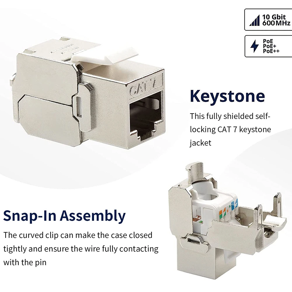 RJ45 Keystone Jack STP Shielded Keystone RJ45 Module Plug Socket Cat7 CAT6A Zinc Alloy RJ45 Connector Coupler Adapter