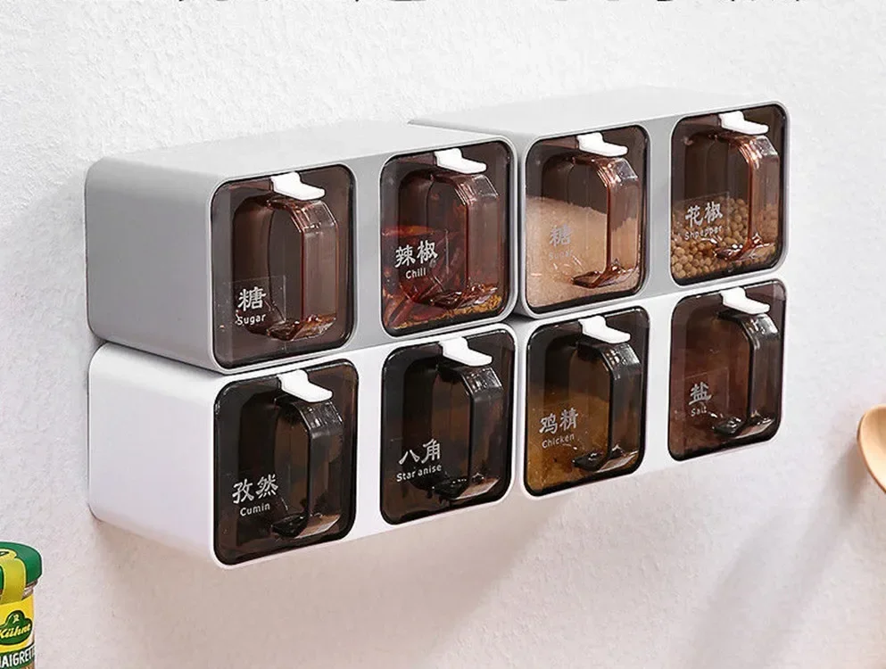 Seasoning box combination set household wall-mounted storage salt jar one multi-grid