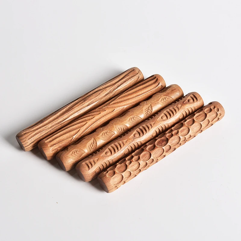 Description Picture 3 of item1PC Ceramic Tool Wooden Carving Pottery Wood Texture Mud Roller Embossed Rod DIY Sculpture Modeling Clay Mold Craft Tool