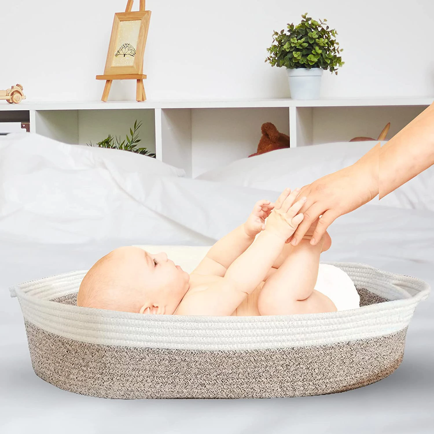 Handmade Soft Waterproof Foam Pad Cover Cotton Rope Baby Diaper Changing Table Basket Baby Carrying Basket