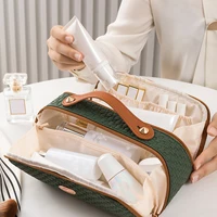 New Fashion Woven Double Zipper Makeup Bag with Large Capacity and Multi compartment Travel Cosmetics Storage Bag Washing Bag 2