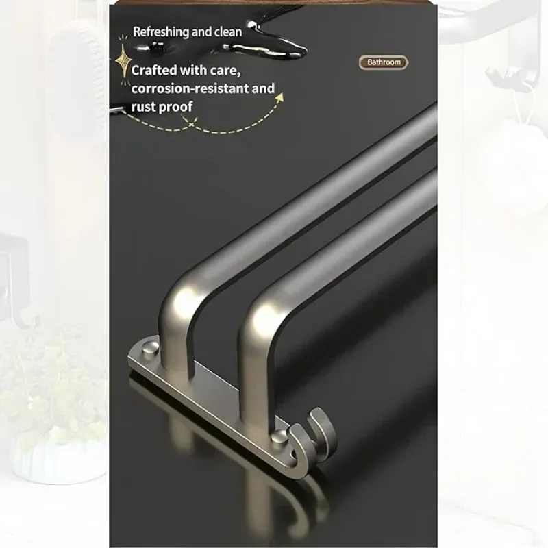 Double-layered Bedroom Towel Rack 30/40/50cm Punch-free and Thickened Simple Black Space Aluminum Bathroom Bedroom Kitchen