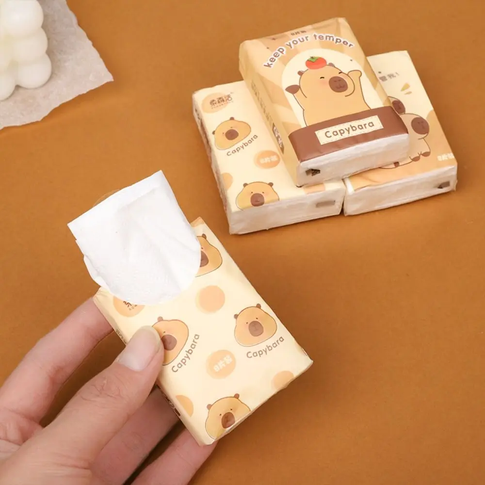 9 Packs Capybara Handkerchief Paper 3Ply Cleaning Bear Toilet Paper Skin-friendly Soft Capybara Peripheries Outdoor Sports