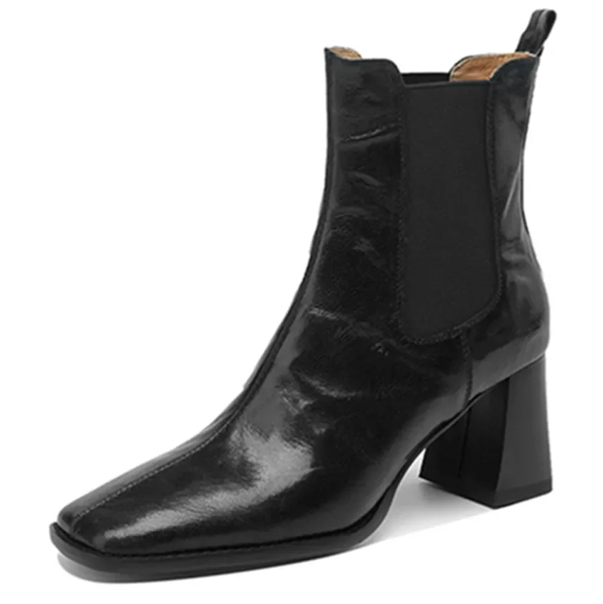 

Basic Women Ankle Boots Genuine Leather Thick High Heels Casual Working Shoes Woman Office Lady Autumn Winter Retro2023