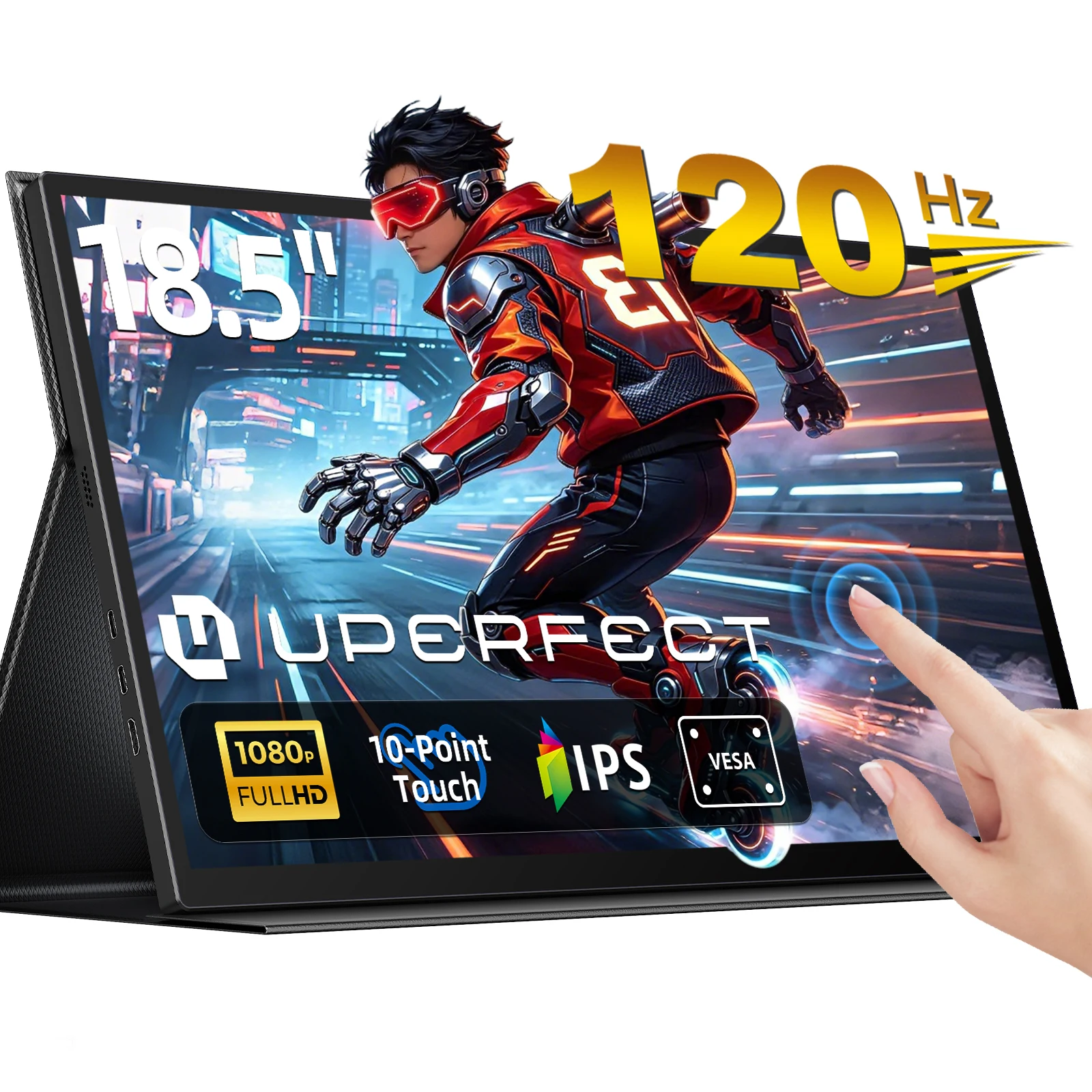 UPERFECT 4K QLED tragbarer Monitor 15,6 Zoll 130 % sRGB HDR USB-C Laptop HDMI-Computer-Display mit Smart Cover und zwei Lautsprechern